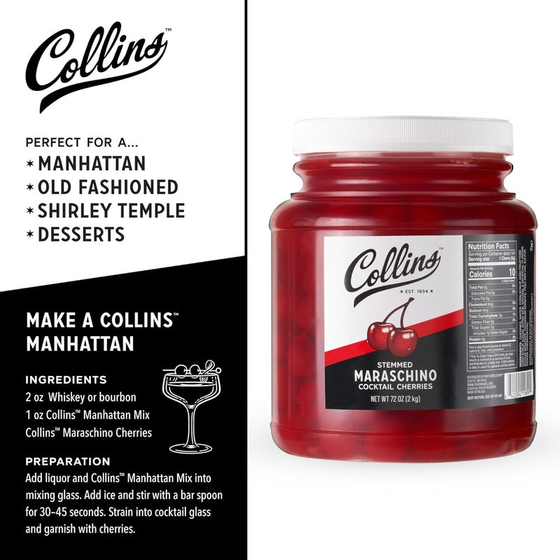 Collins Chicago Collins Stemmed Maraschino-Flavored Cherries - 72 oz Bulk Garnish for Cocktails and Desserts - Image 3